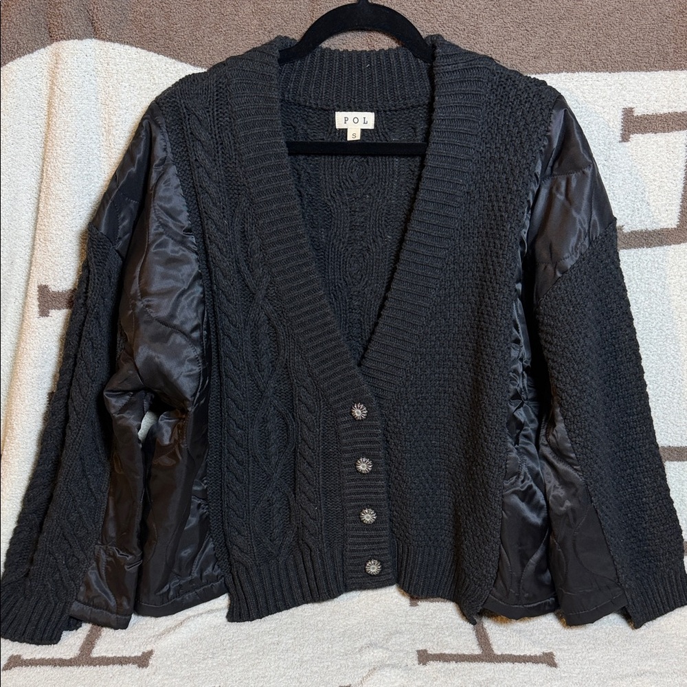 POL Black Cable Knit Cardigan
